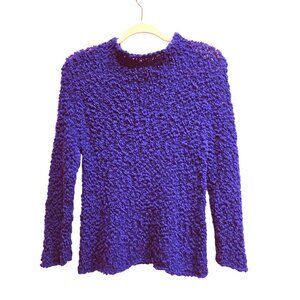 Eileen Fisher Blue Violet Nubby Italian Wool Blend Funnel Mock Neck Sweater L